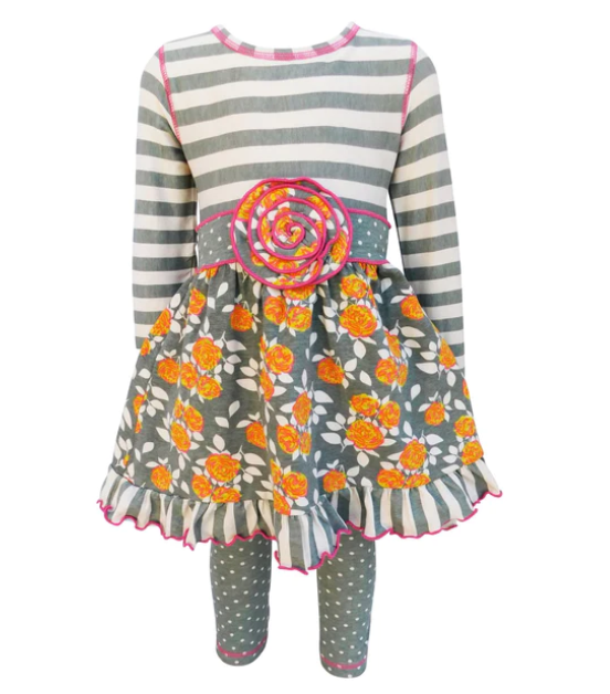 AnnLoren Little & Big Girls Spring Floral Dress Polka Dot Capri Leggings 