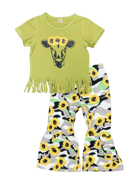 Sunflower Cow Green Fringe Pants/Shirt Outfit